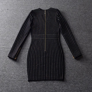 HAGEOFLY Women Bling Bling Long Sleeve Dress Black V-Neck Full Sleeve Women Casual Office Dress Party Dress Brazil Vestidos XXL ALODIA STORE