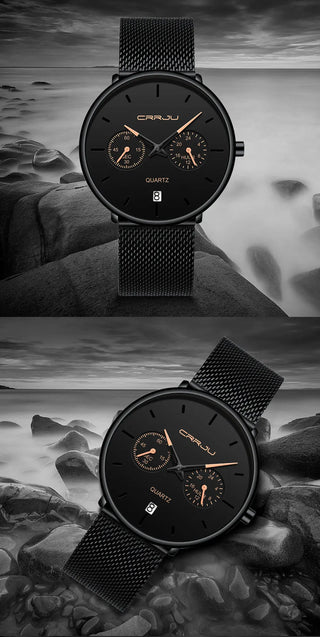 Mens Watches CRRJU Full Steel Casual Waterproof Watch for Man Sport Quartz Watch Men's Dress Calendar Watch Relogio Masculino ALODIA STORE