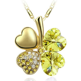 Fashion Jewelry Silver Color Austrian Crystal Necklace Four Leaf Leaves Clover Heart Rhinestones Pendant Necklace Jewelry ALODIA STORE