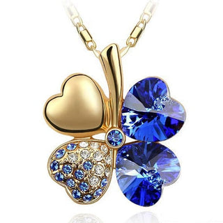Fashion Jewelry Silver Color Austrian Crystal Necklace Four Leaf Leaves Clover Heart Rhinestones Pendant Necklace Jewelry ALODIA STORE