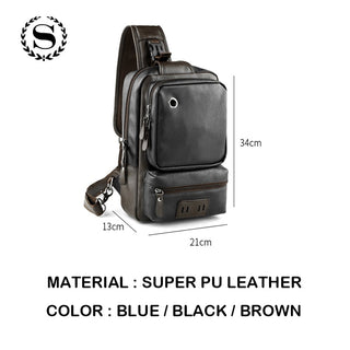 Scione Men Leather Backpacks Waterproof Chest Crossbody Bags Fashion Outdoor Business Casual Bag With Earphone Hole ALODIA STORE