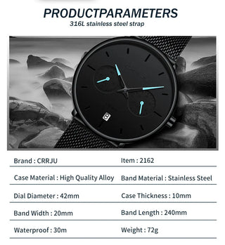 Mens Watches CRRJU Full Steel Casual Waterproof Watch for Man Sport Quartz Watch Men's Dress Calendar Watch Relogio Masculino ALODIA STORE