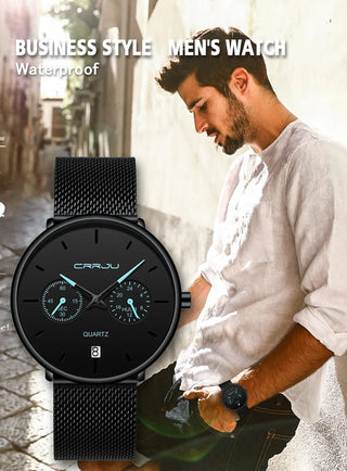 Mens Watches CRRJU Full Steel Casual Waterproof Watch for Man Sport Quartz Watch Men's Dress Calendar Watch Relogio Masculino ALODIA STORE
