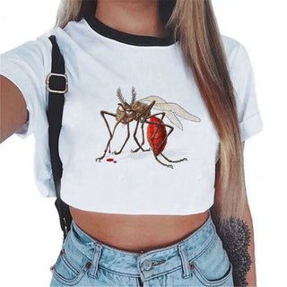 Summer fashion Harajuku Sexy tank Crop Top White T Shirt Clothes Women Cute mouse printed Croptop Short sleeve ALODIA STORE
