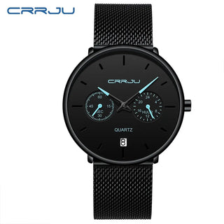 Mens Watches CRRJU Full Steel Casual Waterproof Watch for Man Sport Quartz Watch Men's Dress Calendar Watch Relogio Masculino ALODIA STORE