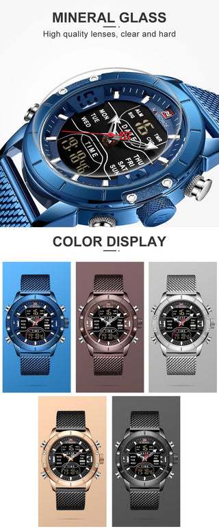 NAVIFORCE Men's Watches Top Brand Luxury Sports Watch For Men Quartz LED Digital Dual Clock Male Full Steel Military Wrist Watch ALODIA STORE