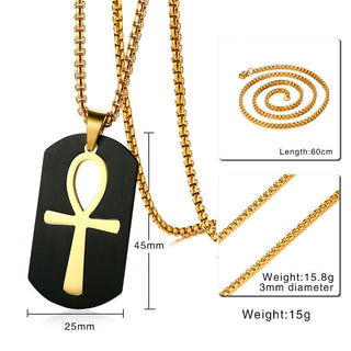 Vnox Removable Ankh Cross Necklace for Men Gold Tone Stainless Steel Cut Out Crux Ansata Key To Life Egypt Pendant Box Chain 24" ALODIA STORE