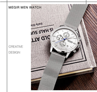 MEGIR Watch Men Stainless Steel Quartz Men Watches Chronograph Watch Clock Men Relogio Masculino for Male Students Relogios ALODIA STORE