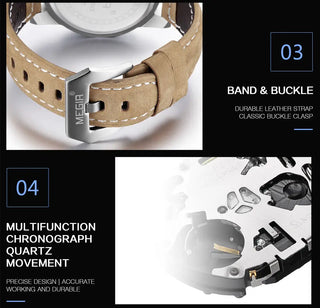 MEGIR Fashion Sport Watch Men Luxury Brand Men Quartz Watches Chronogragph Clock Leather Band Army Military Wrist Watch 2026 ALODIA STORE