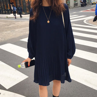 LANMREM 2023 New Korean Summer Fashion Women Clothes Vacation Dresses Lantern Sleeves Pullover Loose Chiffon Dress Pleated WG686 ALODIA STORE