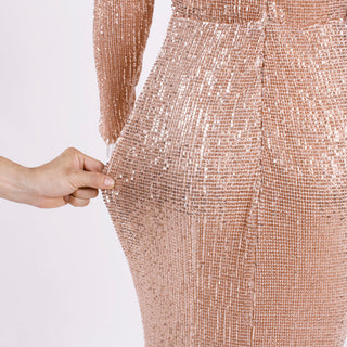 Enenthelabel O Neck Full Sleeved Maxi Dress Stretch Sequined Floor Length Evening Party Dress ALODIA STORE