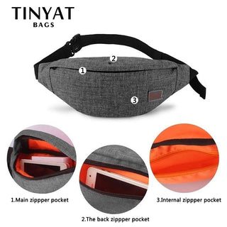 TINYAT Male Men Waist Bag Pack Casual Functional Money ALODIA STORE