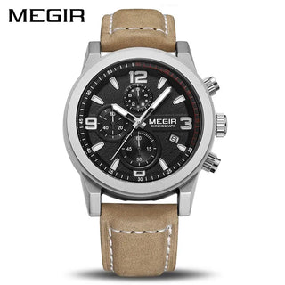 MEGIR Fashion Sport Watch Men Luxury Brand Men Quartz Watches Chronogragph Clock Leather Band Army Military Wrist Watch 2026 ALODIA STORE