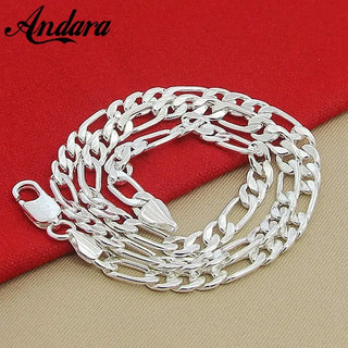 Men's 8MM 20'' 55cm Silver Colour Necklace Fashion  Silver Colour Jewelry Figaro Chain Necklace For Women Male AAA Quality ALODIA STORE
