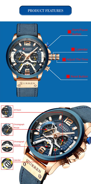 Top  CURREN Brand Casual Fashion Watches for Male Sport Military Leather Wrist Watch Men Watch Chronograph Relojes Hombre ALODIA STORE