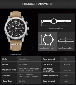 MEGIR Fashion Sport Watch Men Luxury Brand Men Quartz Watches Chronogragph Clock Leather Band Army Military Wrist Watch 2026 ALODIA STORE