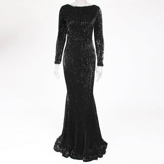 Enenthelabel O Neck Full Sleeved Maxi Dress Stretch Sequined Floor Length Evening Party Dress ALODIA STORE