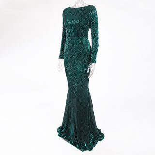 Enenthelabel O Neck Full Sleeved Maxi Dress Stretch Sequined Floor Length Evening Party Dress ALODIA STORE