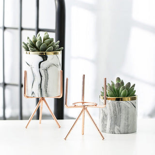 Nordic Ceramic Iron Art Vase Marble Pattern Rose Gold Silver Tabletop Green Plant Pot Home Office Vases Decorative ALODIA STORE