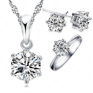 Wedding Jewelry Set Fashion 925 Sterling Silver Crystal Necklace Ring Earring 3 pcs ALODIA STORE