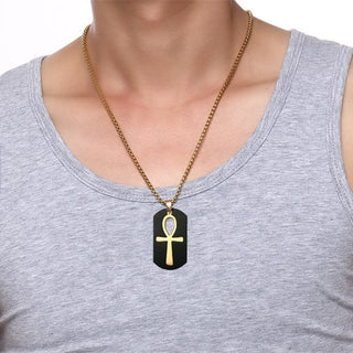 Vnox Removable Ankh Cross Necklace for Men Gold Tone Stainless Steel Cut Out Crux Ansata Key To Life Egypt Pendant Box Chain 24" ALODIA STORE