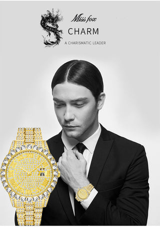 MISSFOX Men's Watch 2020 Top Selling Luxury Brand Gold Men Fashion Watches Men Big Diamond Bracelet Luxury Watch Men Gift Box ALODIA STORE