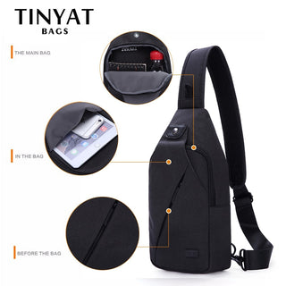TINYAT Sling bag For 7.9 pad Black Casual Functional Men Chest Bag Pack dual earphone jack Men Shoulder Messenger Bags Pack Bag ALODIA STORE