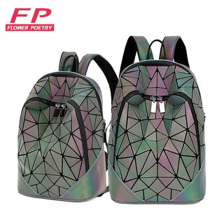 New Women Backpack Geometric Folding Bag Small Students School Bags For Teenage Girls Luminous Backpacks Hologram Daily Backpack ALODIA STORE
