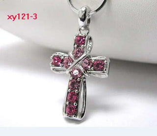 Fashion Cross Necklace Multi Color Crystal Rhinestone Pendant Necklace with 45cm Snake Chain one piece  xy121 ALODIA STORE