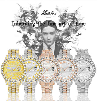 MISSFOX Men's Watch 2020 Top Selling Luxury Brand Gold Men Fashion Watches Men Big Diamond Bracelet Luxury Watch Men Gift Box ALODIA STORE