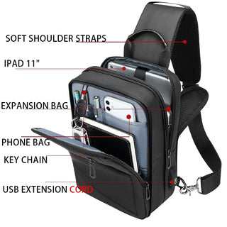 EURCOOL Crossbody Bag Men USB Charging Chest Pack Travel Water Repellent Hand Casual Shoulder Bag Male Purses сумки на плечо ALODIA STORE