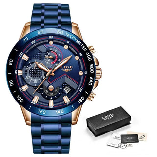 LIGE Men Watches Top Brand Luxury Stainless Steel Blue Waterproof Quartz Watch Men Fashion Chronograph Male Sport Military Watch ALODIA STORE
