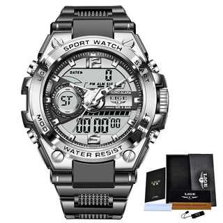 Relogio Masculino 2022 LIGE Sport Men Quartz Digital Watch Creative Diving Watches Men Waterproof Alarm Watch Dual Display Clock ALODIA STORE