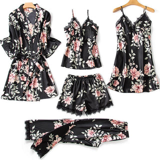 Sexy Lady Women Satin Short Kimono Robe Pajamas Bathrobe Print Floral Sleepwear Soft Wedding Bride Bridesmaid Homewear ALODIA STORE
