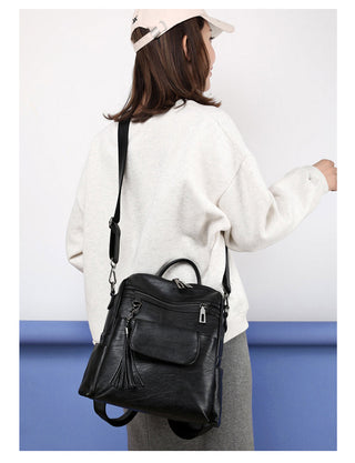 New Women Backpacks Soft Leather Fashion Casual Tassel ALODIA STORE