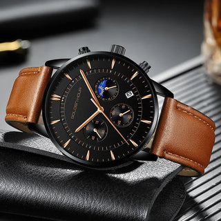 GOLDENHOUR Men's Watch Top Brand Luxury Fashion Quartz Watch Men Leather Waterproof Sports Wrist Watch Male Relogio Masculino ALODIA STORE