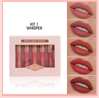 IMAGIC  5-color Set Waterproof Matte Velvet Nude Nude Color Lipstick Lip Gloss Deep Red Long Lasting Lip Gloss Female Lip - Alodia Store