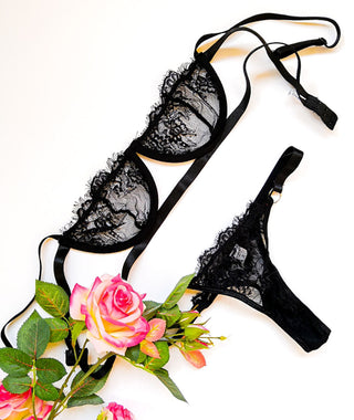 Ellolace Sexy Women's Underwear Lingerie See Through Bra Low Cup Lace Underwear Set Sexy Lingerie Set Bra And Panty Set alodia store