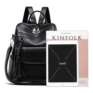 New Women Backpacks Soft Leather Fashion Casual Tassel ALODIA STORE