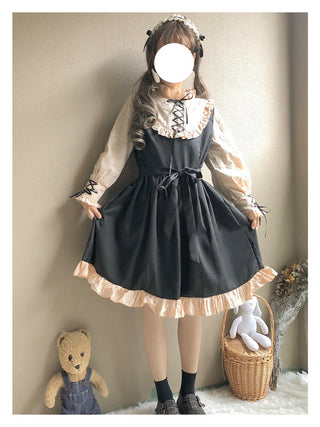 Japanese Korean Harajuku Gothic Bandage Bow Patchwork Girl Cosplay Dress Kawaii Ruffles Dress Women Lolita Style Party Dresses ALODIA STORE