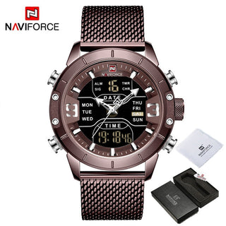 NAVIFORCE Men's Watches Top Brand Luxury Sports Watch For Men Quartz LED Digital Dual Clock Male Full Steel Military Wrist Watch ALODIA STORE