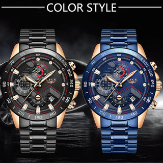 LIGE Men Watches Top Brand Luxury Stainless Steel Blue Waterproof Quartz Watch Men Fashion Chronograph Male Sport Military Watch ALODIA STORE
