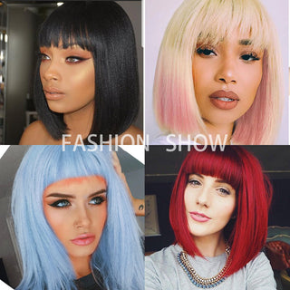 Short straight orange wig with bangs synthetic fiber wig African American white female cosplay/party/daily wig ALODIA STORE