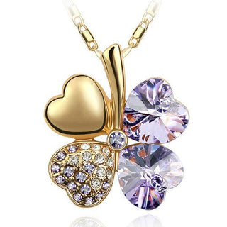Fashion Jewelry Silver Color Austrian Crystal Necklace Four Leaf Leaves Clover Heart Rhinestones Pendant Necklace Jewelry ALODIA STORE
