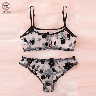Leechee New Lingerie Set Floral Full Cup Bra For Women Fashion Mesh Sexy Underwear Intimate Lingerie Ruffles Bra And Panty Set ALODIA STORE