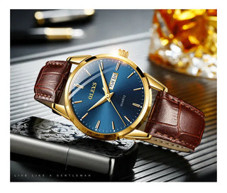 OLEVS Top Brand  Men Classic Quartz Waterproof Watch Leather Strap Business Popular Casual Men Watch ALODIA STORE