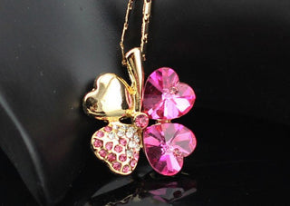 Fashion Jewelry Silver Color Austrian Crystal Necklace Four Leaf Leaves Clover Heart Rhinestones Pendant Necklace Jewelry ALODIA STORE