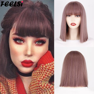 Short Bob Synthetic Wigs With Bangs for Women Wigs Blonde Black Blue fiber Natural Hair for Lolita Cosplay Party Daily Use ALODIA STORE