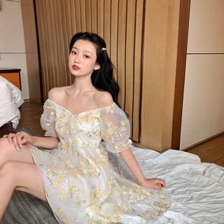 French Floral Dress Women Sexy Puff Sleeve Lace Chiffon Print Mini Dress Women Summer Korean Style Vintage Fairy Dress New 2023 ALODIA STORE