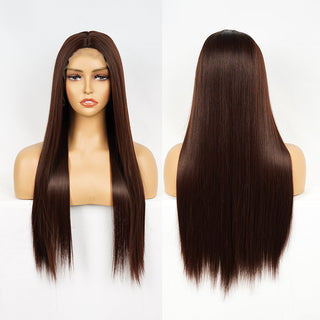 Perruque de Cosplay synthétique lisse et longue, noire ombrée, avec raie centrale naturelle, résistante à la chaleur, brune 613, pour femmes, 28 pouces ALODIA STORE